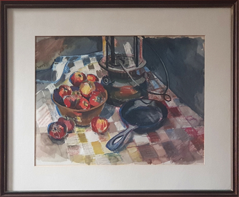 Painting - Watercolour and pastel on paper, S. Jarvis, 'Still Life With Lantern' by Sue Jarvis, 1976