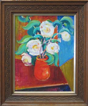 Still life with red vase