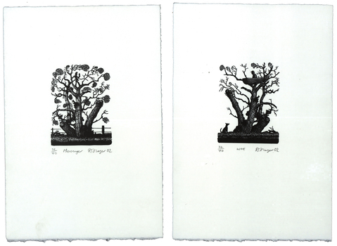 Relief print of trees.
