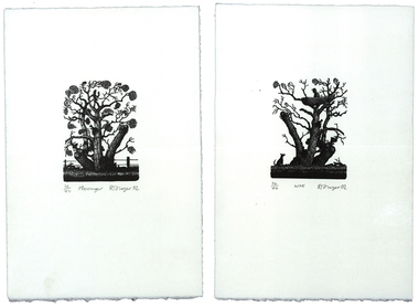 Relief print of trees.