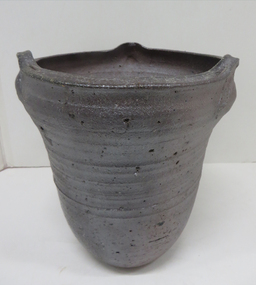 Ceramic, Ana-Gama Woodfired Iron Stoneware Pot Vessel with Natural Flyash Glazing] by Les Clough, 1982