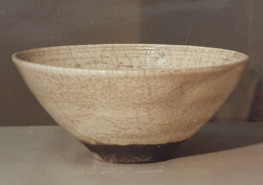 Ceramic, Raku Fired Bowl with White Crackle Glaze by Robin Welch, 1980
