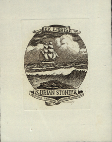 Work on paper - Artwork - Bookplate, Lyttlewood Press, "Ex libris K. Brian Stonier Melbourne Grammar Melbourne University" by Lionel Lindsay, 1951 (Lindsay)