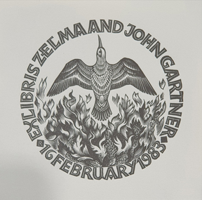 Work on paper - bookplate, ‘Ex Libris Zelma and John Gartner 16 February 1983'