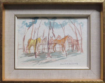 Painting - Artwork - Painting, 'Horses in a Scrub Yard'  by Neville Bunning