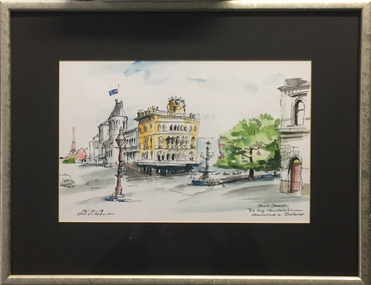Work on paper - Artwork - watercolour, Karl H. Hofman, 'Sturt Street: The big candleabrum monuments in Ballarat' by Karl H. Hofman, 19/10/2002
