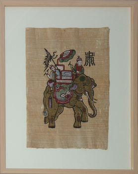 Two men riding an elephant