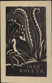 Artwork - bookplate, Alan Jordan, Jane Boleyn, not dated
