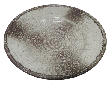 Ceramic, Raku Platter with crackle with copper reduction flash by Peter Corser, c1990