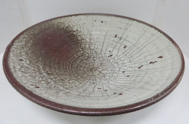Ceramic, Raku Platter with crackle with copper reduction flash by Peter Corser, c1990