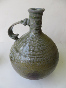 Ceramic, Woodfired Bottle with Handle by Hugh Legge, 1987