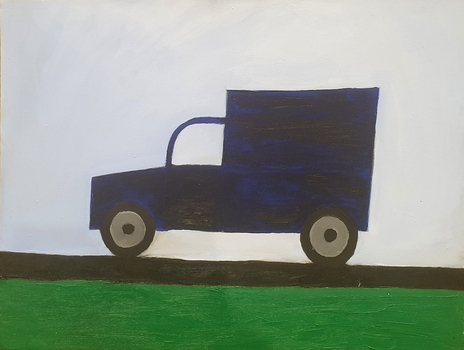 painting of  blue truck