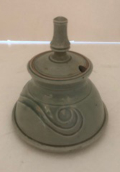 Celadon green sugar bowl