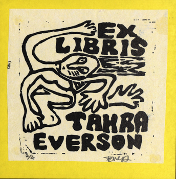 Bookplate featuring a contorted person