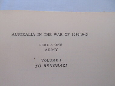 Book, Gavin Long, Australia in the War of 1939-1945/to Benghazi