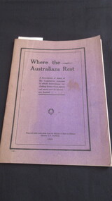 Book, Albert J Mullet Government Printer, Where the Australians Rest, 1920