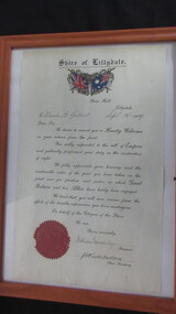 Certificate, Shire of Lillydale. Welcome Return