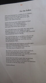 Work on paper - Poem, For the Fallen