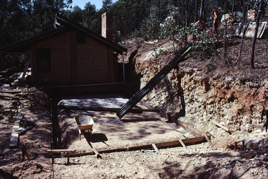 Timber formwork for footings in preparation for the concrete pour