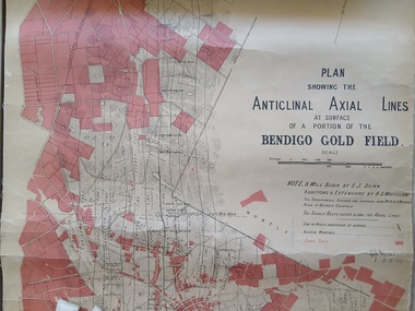 Map (item) - Plan Showing the Anticlinal Axial Lines at Surface of a Portion of the Bendigo Gold Field; E J Dunn, 5/5/1910, 5/5/1910