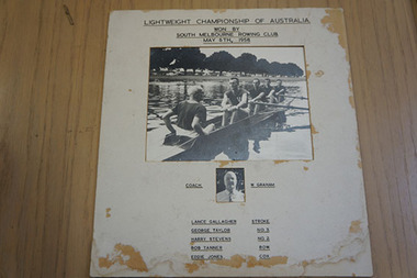 Photograph of South Melbourne Rowing Club Crew that Won the First Championship for Lightweight Fours (Penrith Cup), 1958