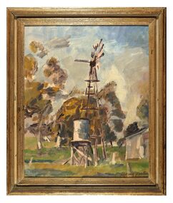 Oil Painting, Windmill and Tank, No Date