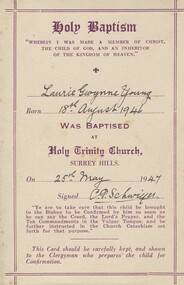 Baptism certificate, 25 May 1947