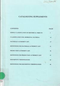 Book, Cataloguing Supplements: Historical collections classification scheme for small museums