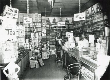 Photograph, Inside Bill Whittingham's grocery shop, 144 Union Road, 1930