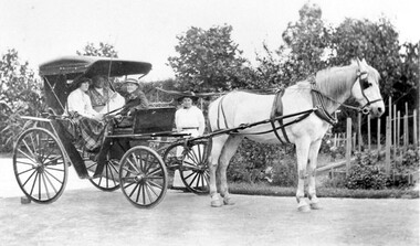 Work on paper - Photograph, "Graceburn" 9 Victoria Crescent Surrey Hills.  The Bailey family leavng for an outing in their buggy, c1915