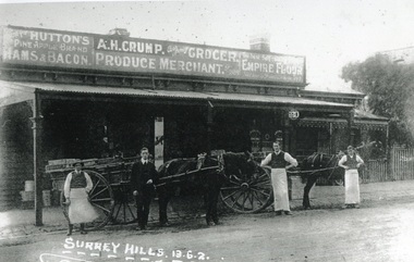 Photograph, Alfred Henry Crump's grocery and produce store in Canterbury Road, Surrey Hills, 1913