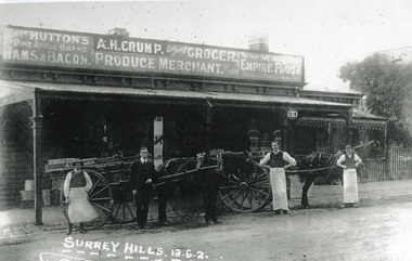 Photograph, Alfred Henry Crump's grocery and produce store in Canterbury Road, Surrey Hills, 1913, 1913
