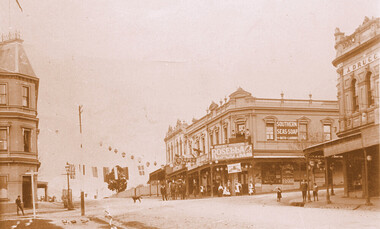 Photograph, Kenneth (Ken) Tudor Hall, Alfred Davies grocery store, corner Canterbury and Union Roads, 1906 or 1909, Original: 1906 or 1909; Copy photo by  Ken Hall c1982