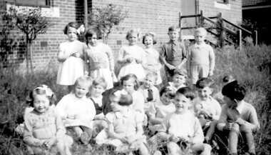Photograph, Miss Win Jacobs kindergarten at Wyclif Church, Surrey Hills in the 1940's