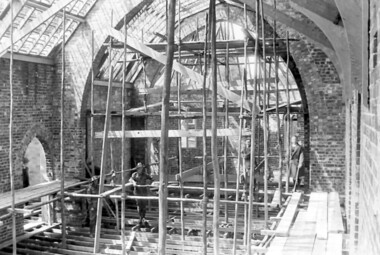 Photograph, Holy Trinity Church under construction: interior view, 1921