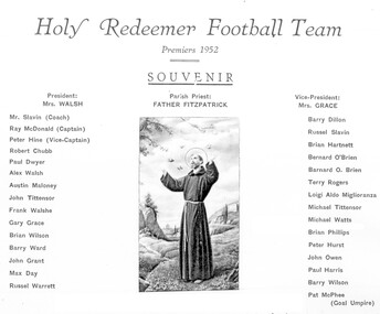 Ephemera, Holy Redeemer Football Club Premiers 1952 souvenir, 1952