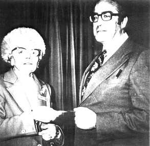 Photograph, Mrs Frances Le Couteur & Mr Patrick Dunne, Headmaster at Chatham School No.4314 at the Golden Jubilee 1927-1977, 1977