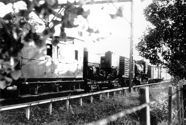 Photograph, Narrow Gauge Garratt Loco G 42 being transferred through Surrey Hills to Belgrave
