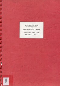 Book, Autobiography of Norman Bruce Kerr