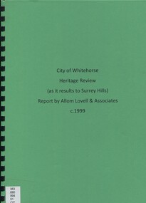 Book, City of Whitehorse Heritage Review (as it relates to Surrey Hills), 1999