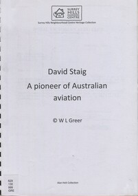 Book, David Staig: a pioneer of Australian aviation