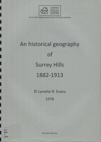 Book, An historical geography of Surrey Hills, 1882-1913, 1979
