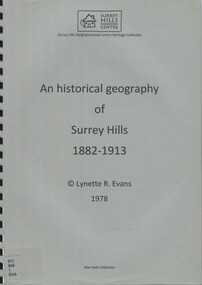 Book, An historical geography of Surrey Hills, 1882-1913, 1979