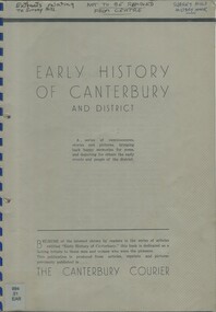 Book - Booklet, Early history of Canterbury and District, 1950