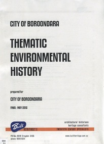 Book, City of Boroondara environmental history, 2012