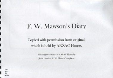 Book, F.W. Mawson's Diary facsimile