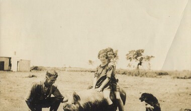 Photograph, Gwen and Beryl Mair with Mr Jarman, Derrinallum, c1927, c1927