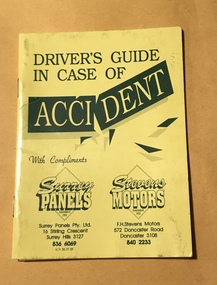 Booklet - Advertising booklet, Driver's guide in case of accident, c1991
