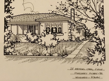 Drawing - Architectural drawing, 28 Arundel Crescent, Surrey Hills by Margaret Picken, 1993, 1989