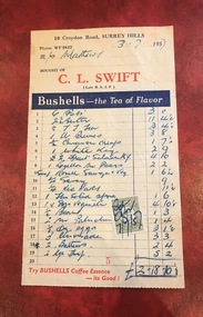 Document - Account, C. L. Swift order docket re Mrs Matthews. 21/8/1957